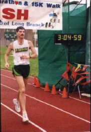 Jeff Falberg finishing the 1998 New Jersey Shore Marathon